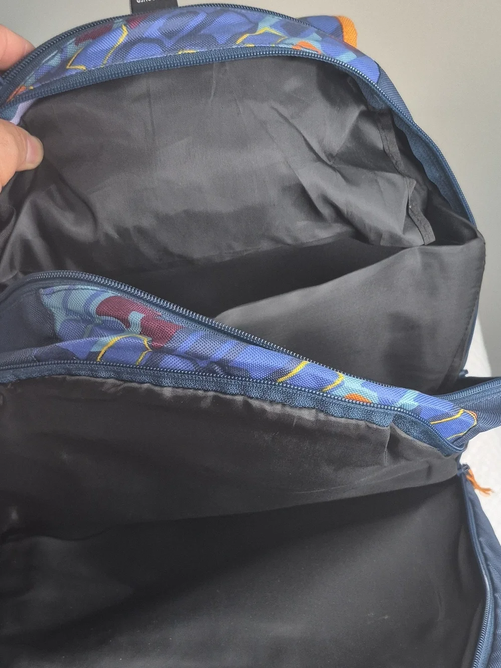 TOPMOVE School Backpack 18in Blue/Orange Geometric Polyester Rain Cover Laptop